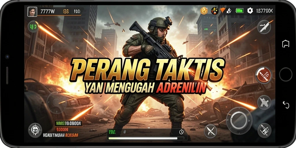 Screenshot gameplay 7777W menunjukkan aksi tembak-menembak yang intens.