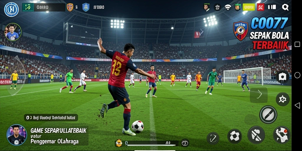 Tampilan gameplay COO77 dengan aksi sepak bola yang menegangkan.