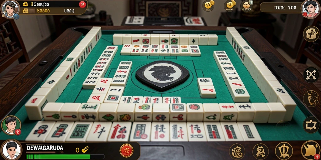Tangkapan layar gameplay DEWAGARUDA menampilkan suasana permainan Mahjong yang seru.