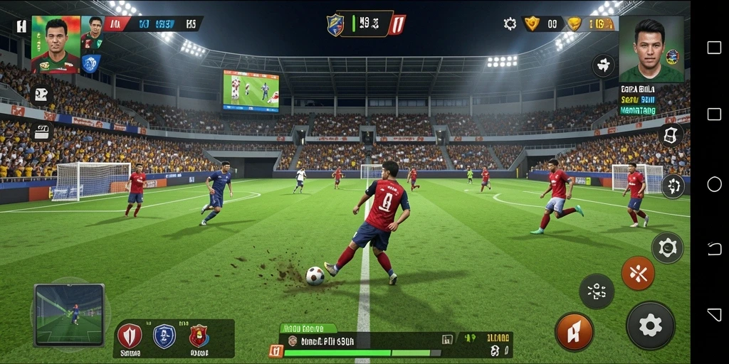 Gameplay seru dan mendebarkan di H03 menunjukkan aksi sepak bola.